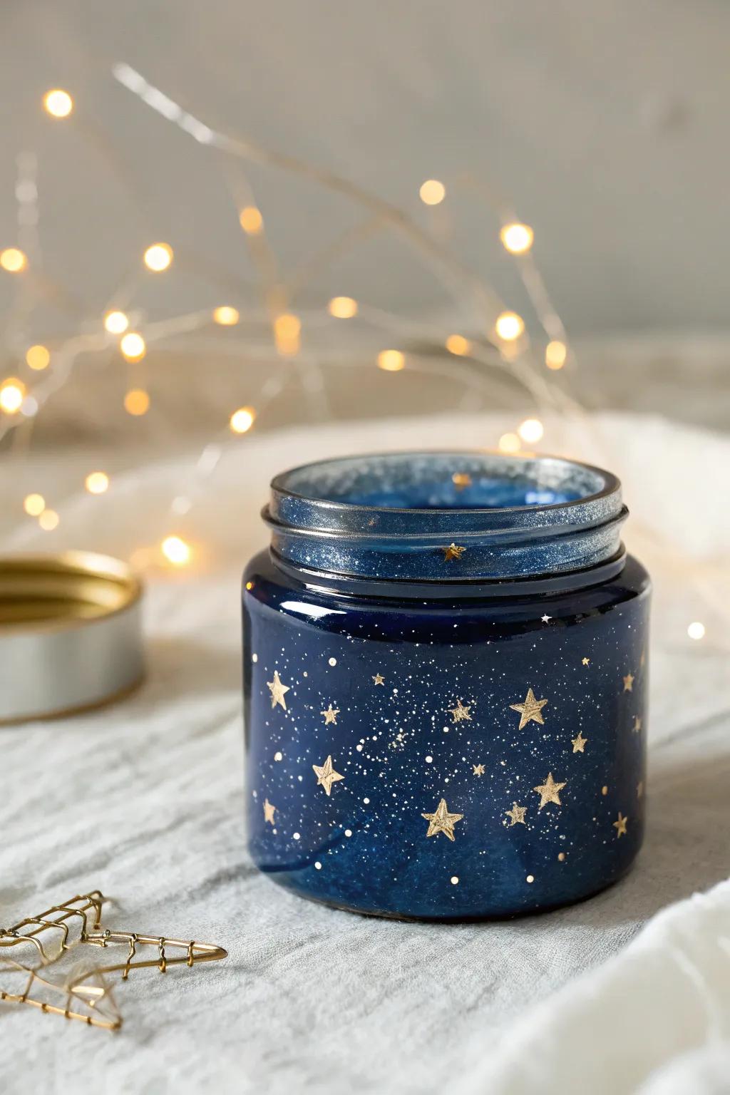 Transport the enchantment of a starry evening indoors with this captivating resin bottle.