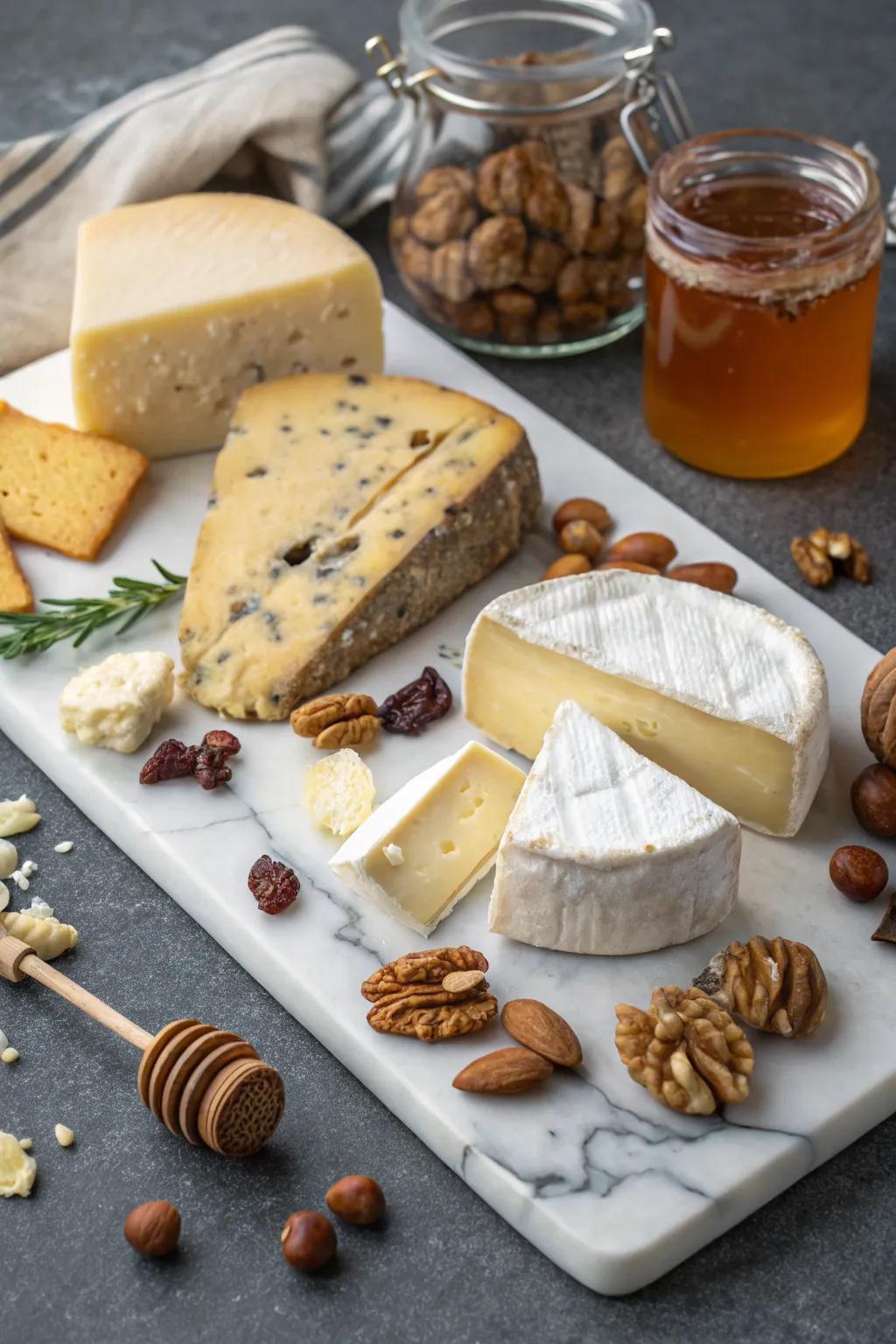 An artisan cheese spread brings sophistication to your breakfast.