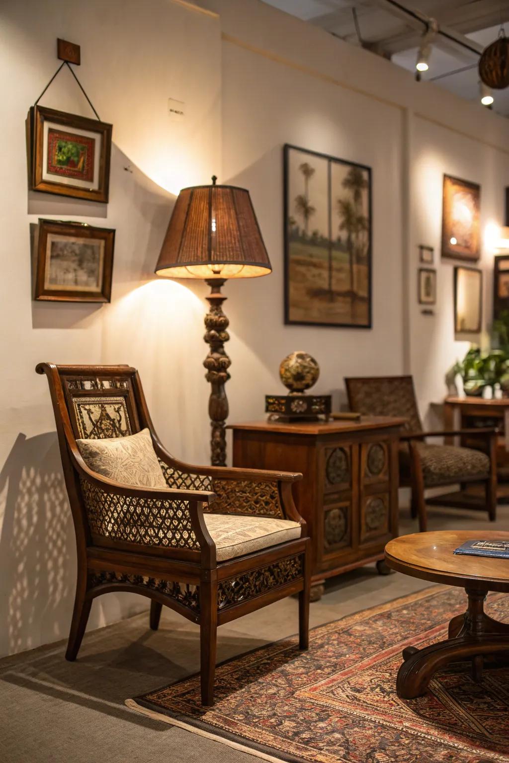 A one-of-a-kind furnishing item that adds individuality and charm to the room.