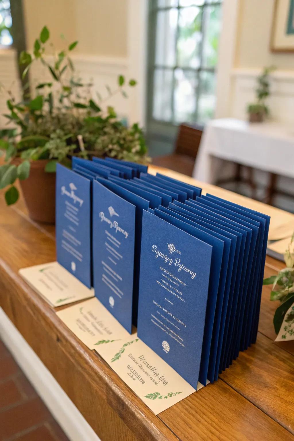 Eco-friendly wedding schedules in sapphire splendor, combining style and sustainability.