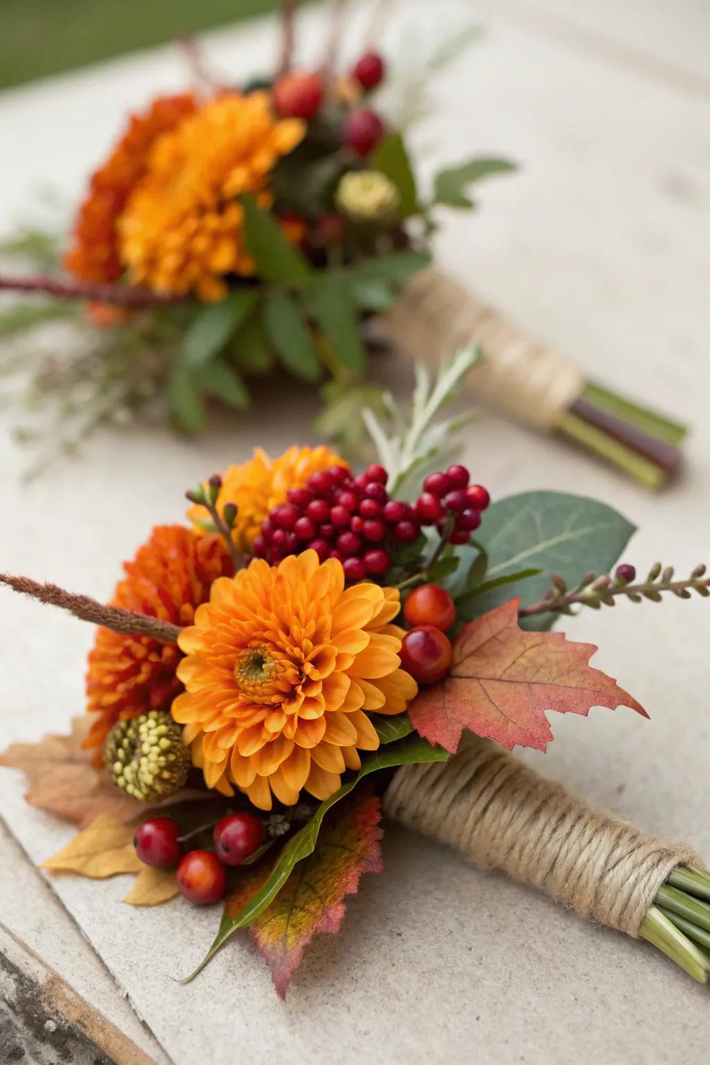 Handmade corsages add a customized touch.