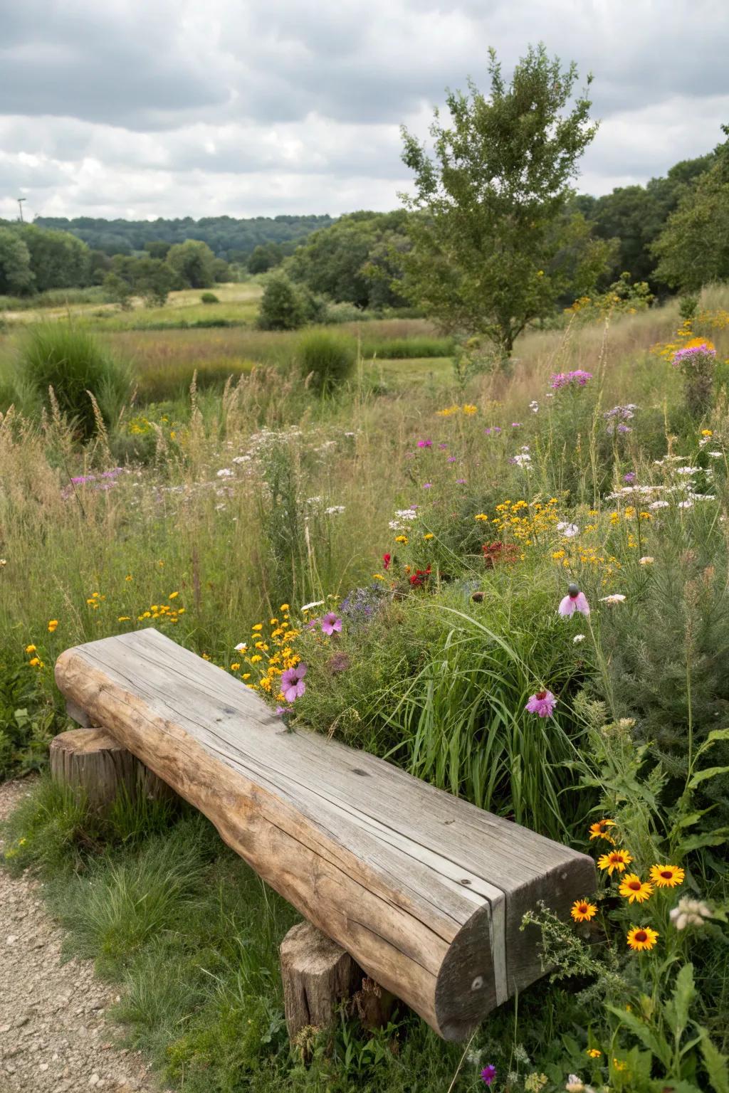A minimalist garden seat created from a single sturdy log.