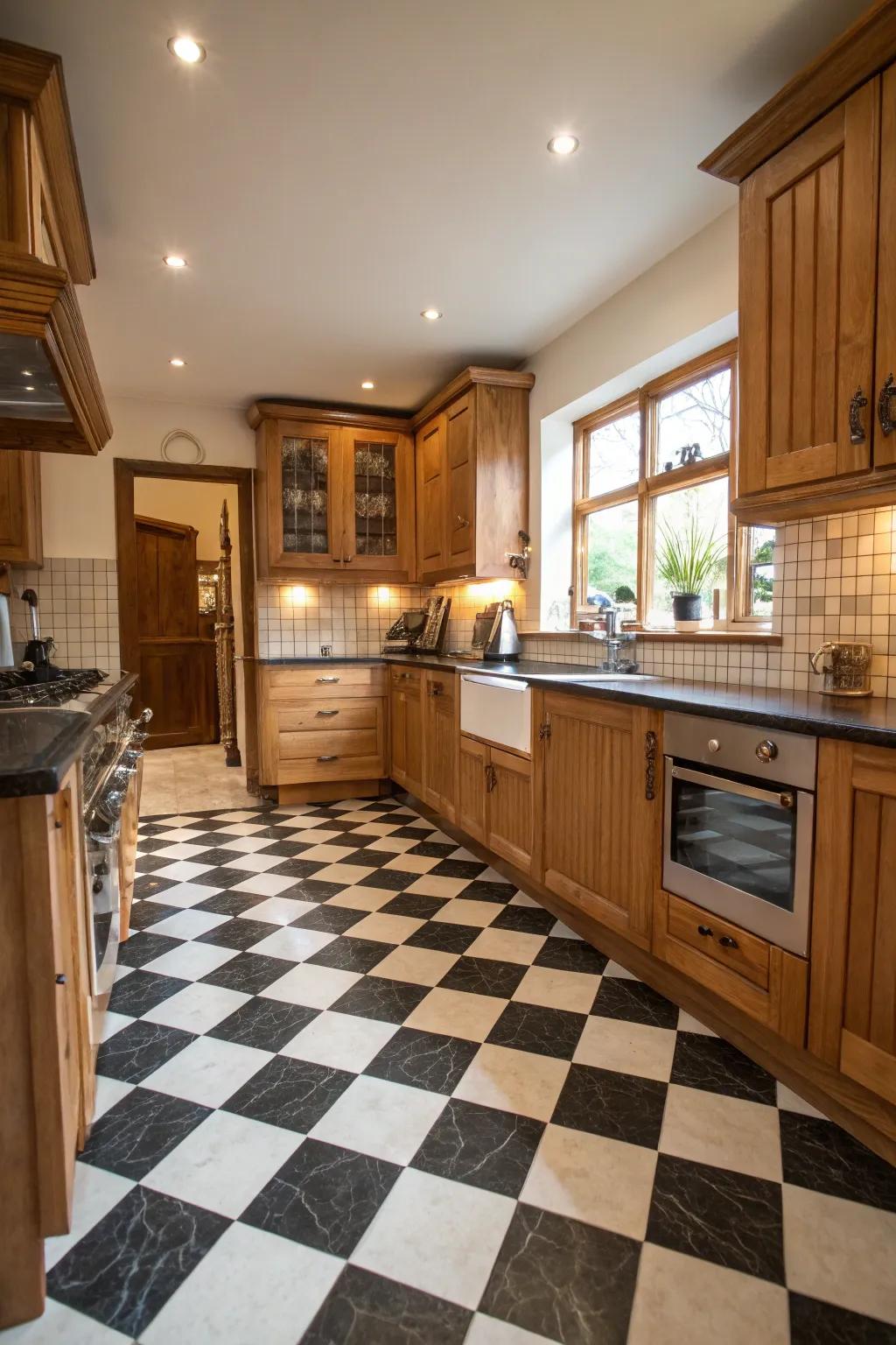 Tiled floors introduce classic charm to this country kitchen.
