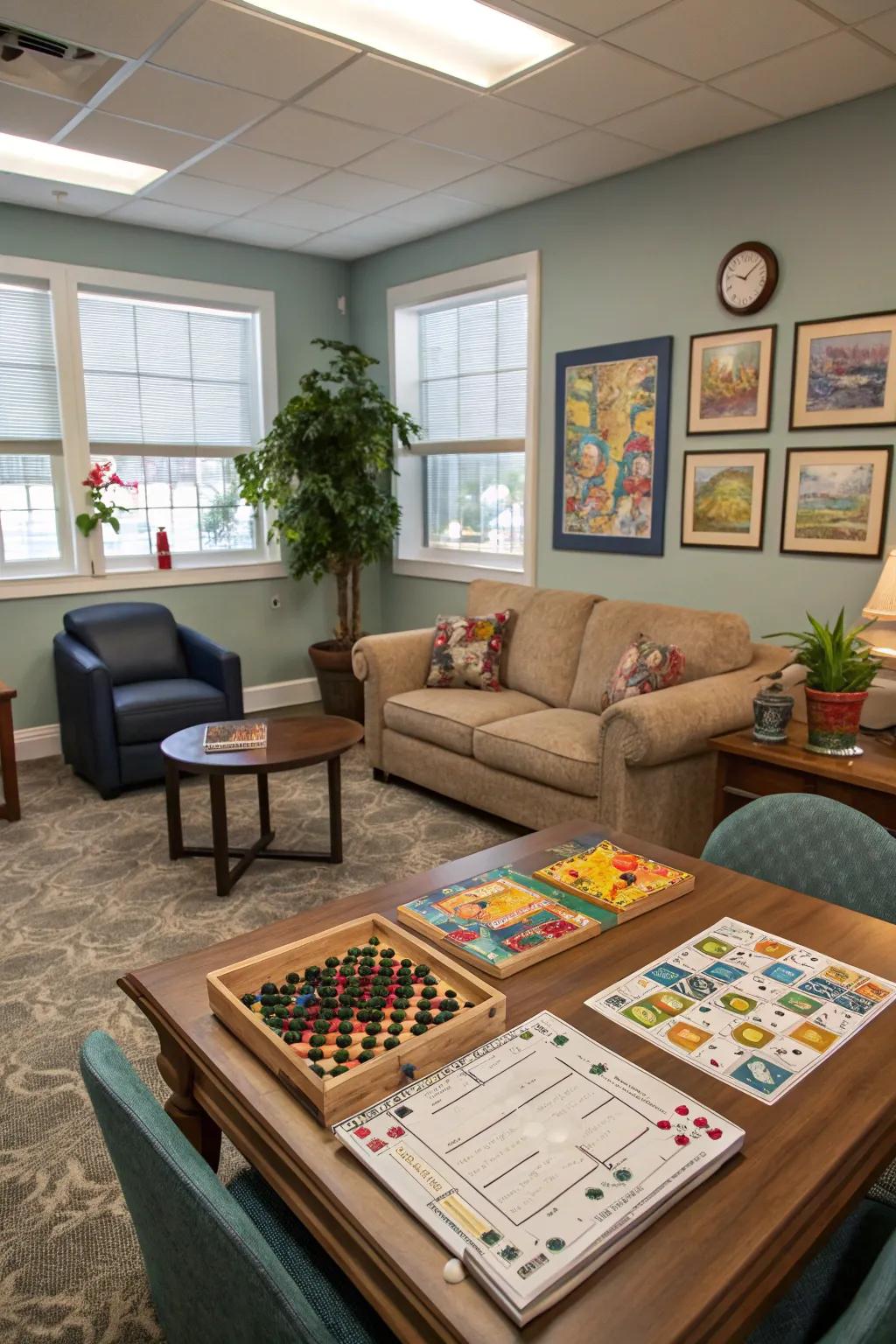 A recreation zone promotes team cohesion and light-hearted amusement.
