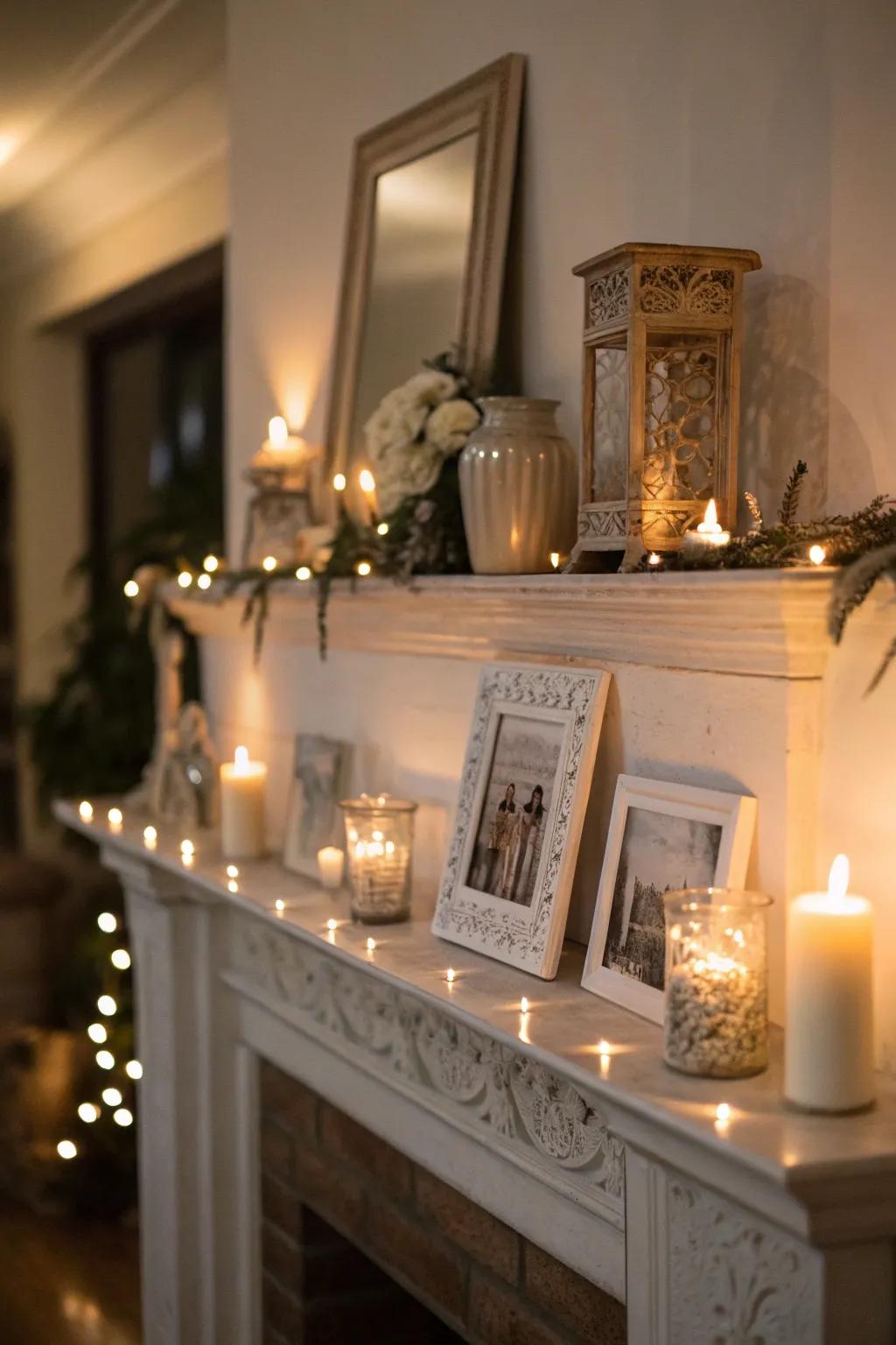 This everyday mantel is made magical by illumination.