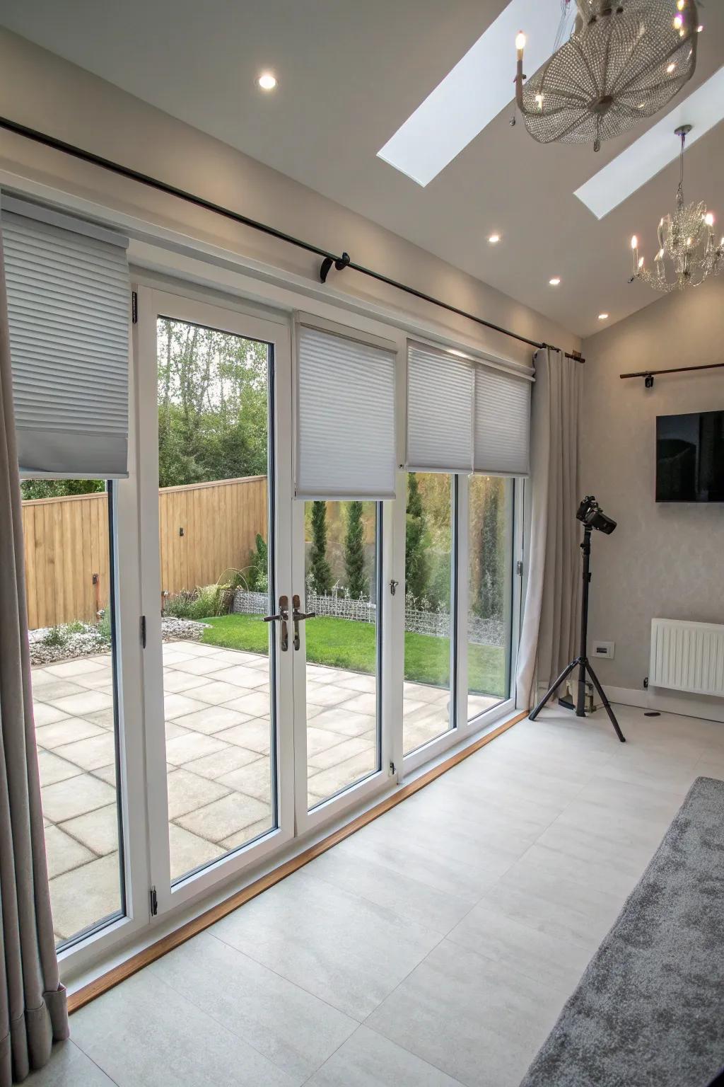 Darkening shades provide privacy and control.
