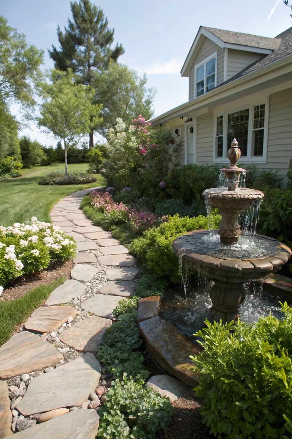A paving rock water feature invites exploration and interaction.