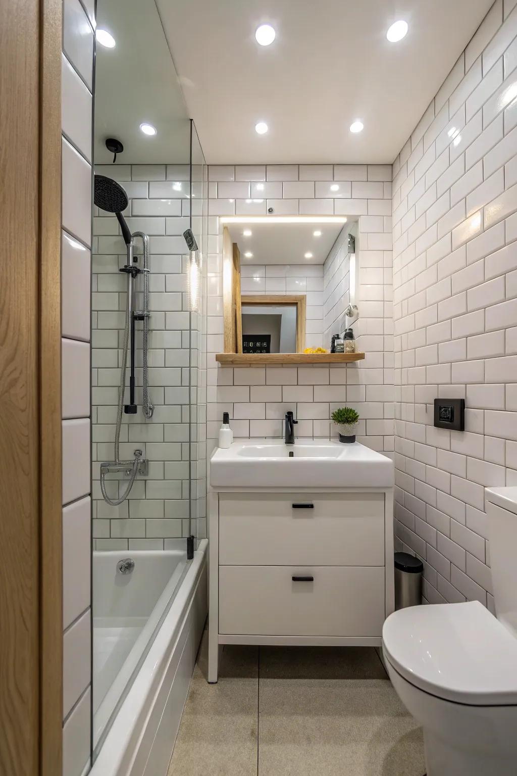 Recessed lighting provides a clean and spacious ambiance.