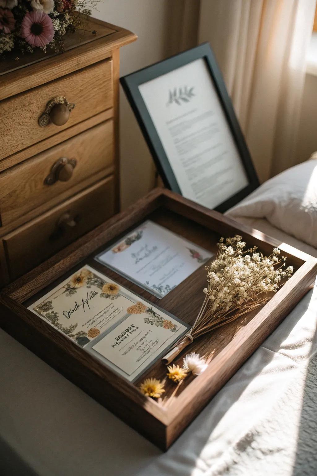 Celebrate your affection story using a wedding shadow box.