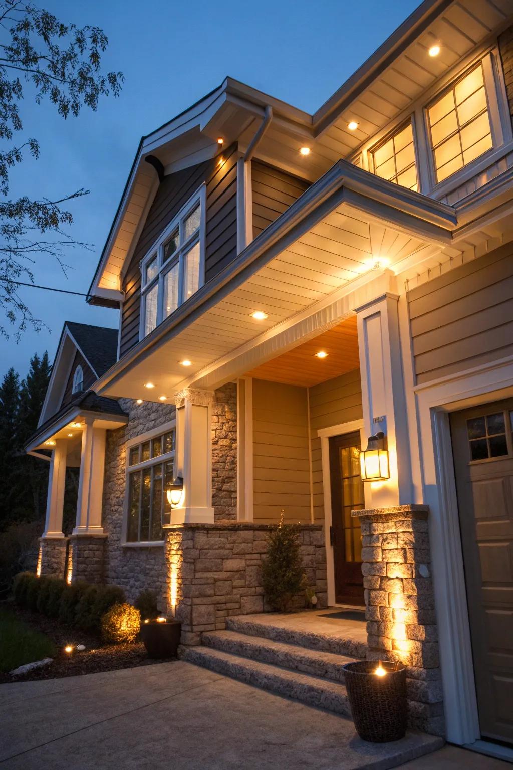 A blend of warm and crisp soffit illumination crafts a balanced and unique ambiance.