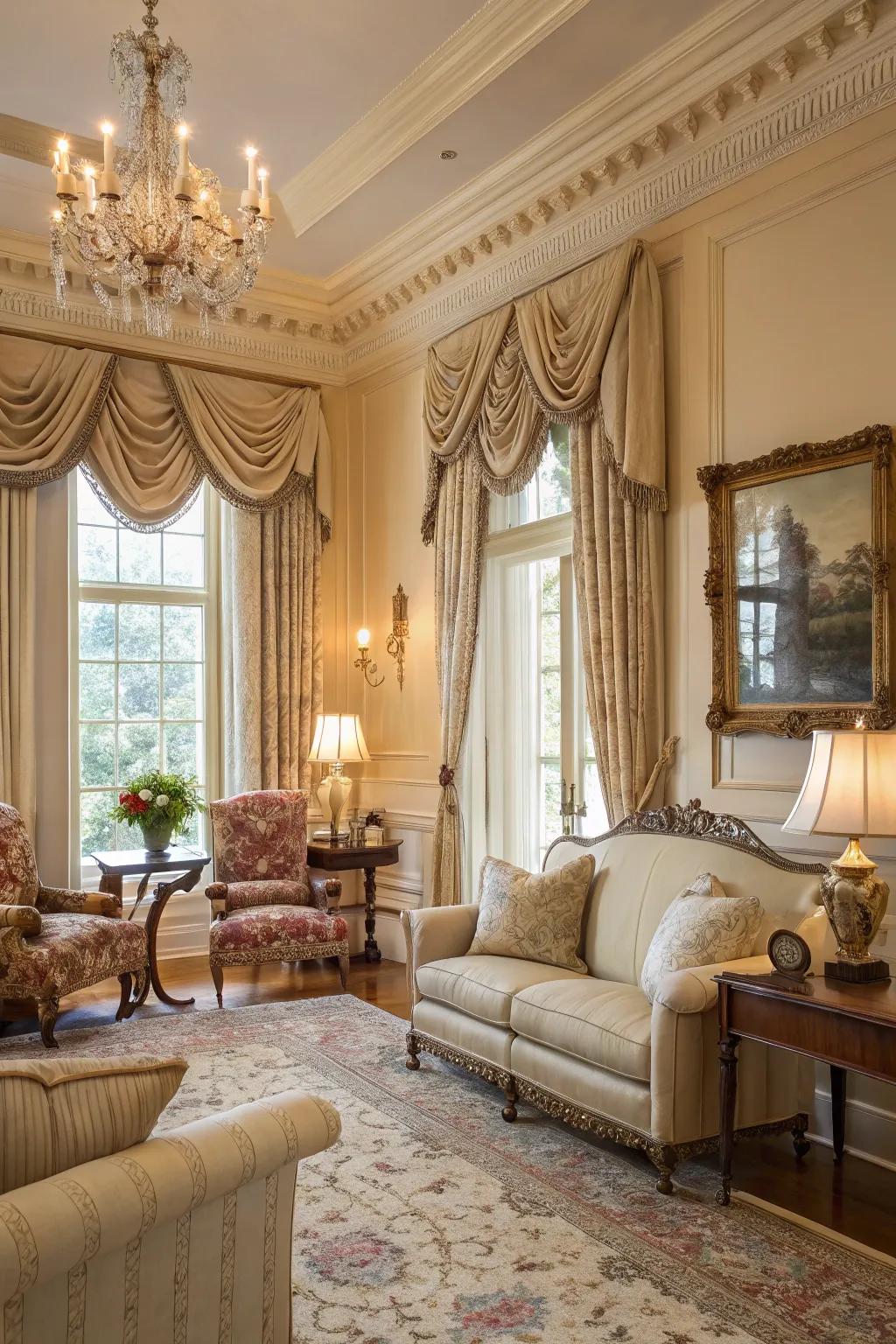 Graceful window treatments that bring sophistication to a Southern room.