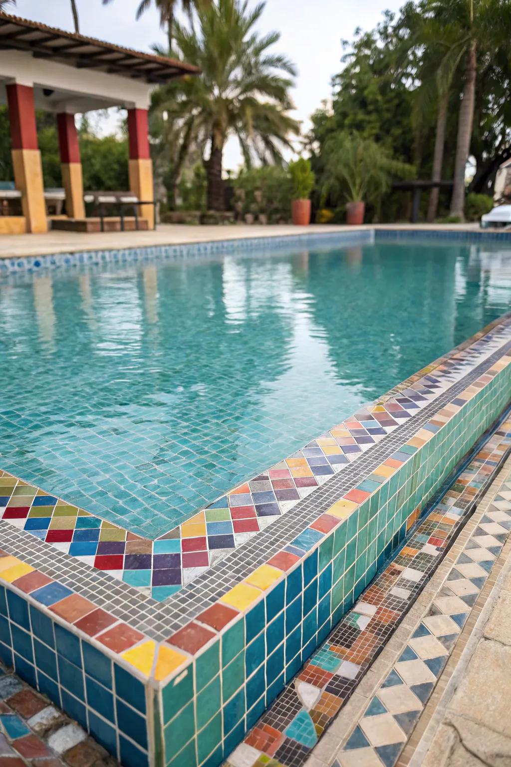 Add a splash of color with a mosaic compact pool.