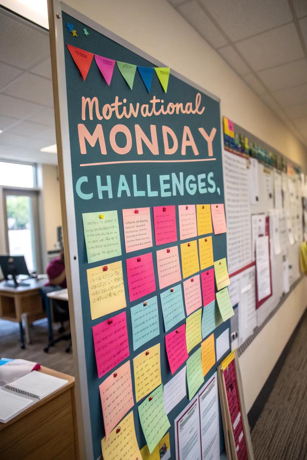 A pinboard devoted to Inspirational Mondays featuring quotes and challenges.