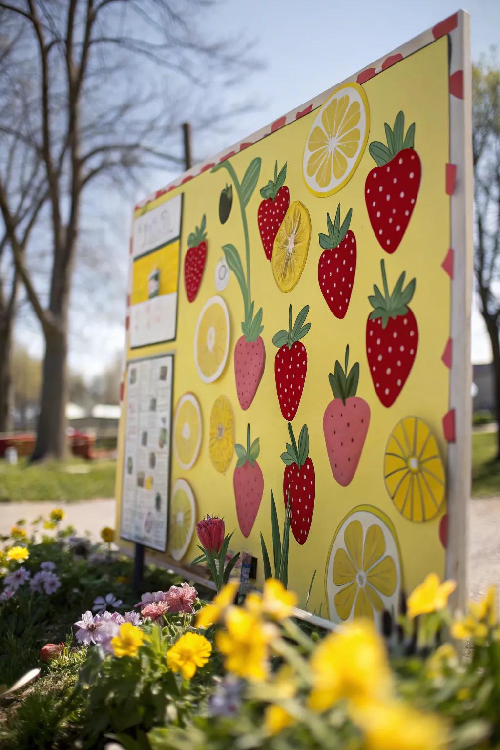 Fruits adding a fresh and colorful touch to the spring notice board.