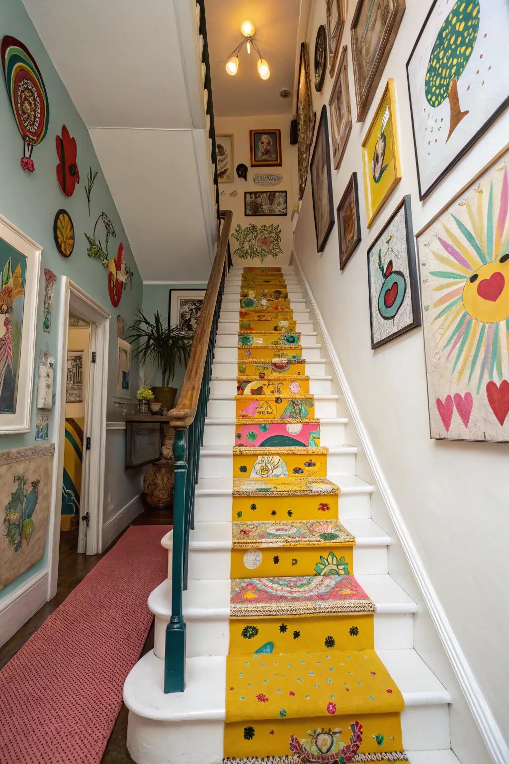 Incorporate an exuberant accent using playful staircase decor.
