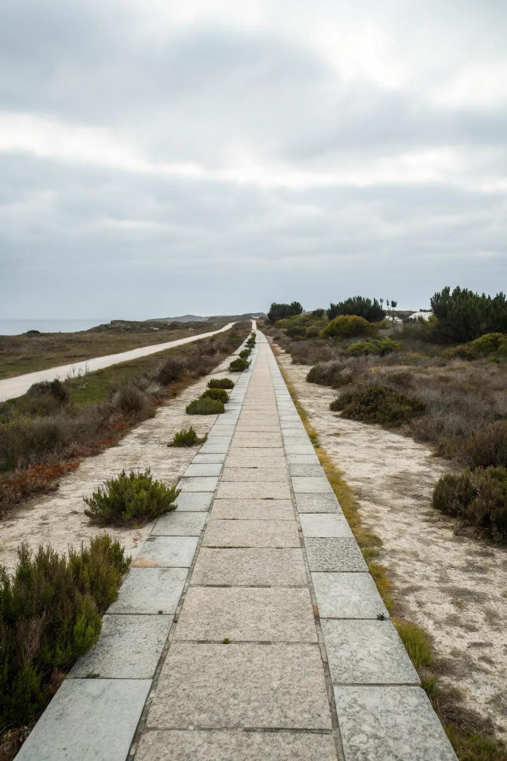 A minimalist stone setting provides a sleek and modern path blueprint.