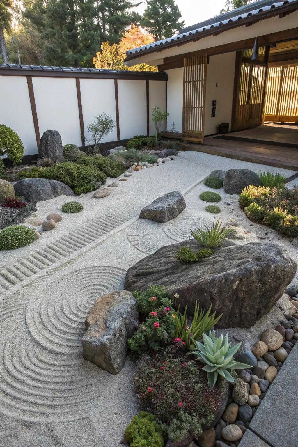 A succulent Zen garden promotes peace and focus.