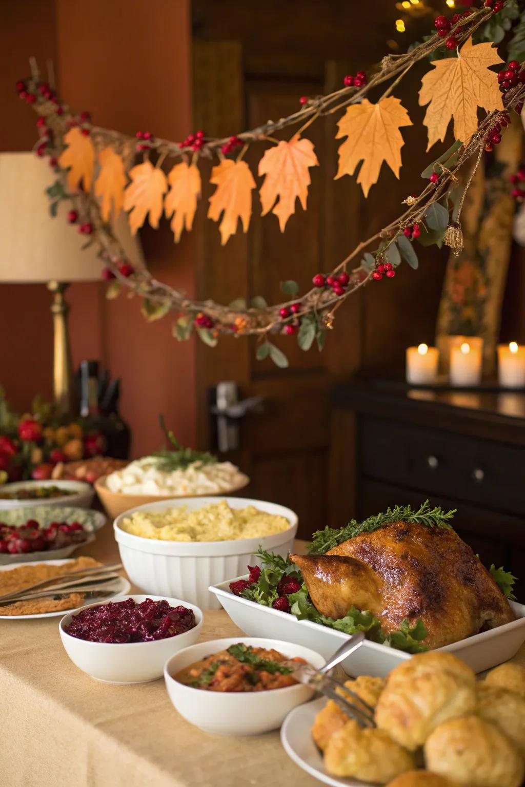 A seasonal setting enhances the visual appeal of the buffet.