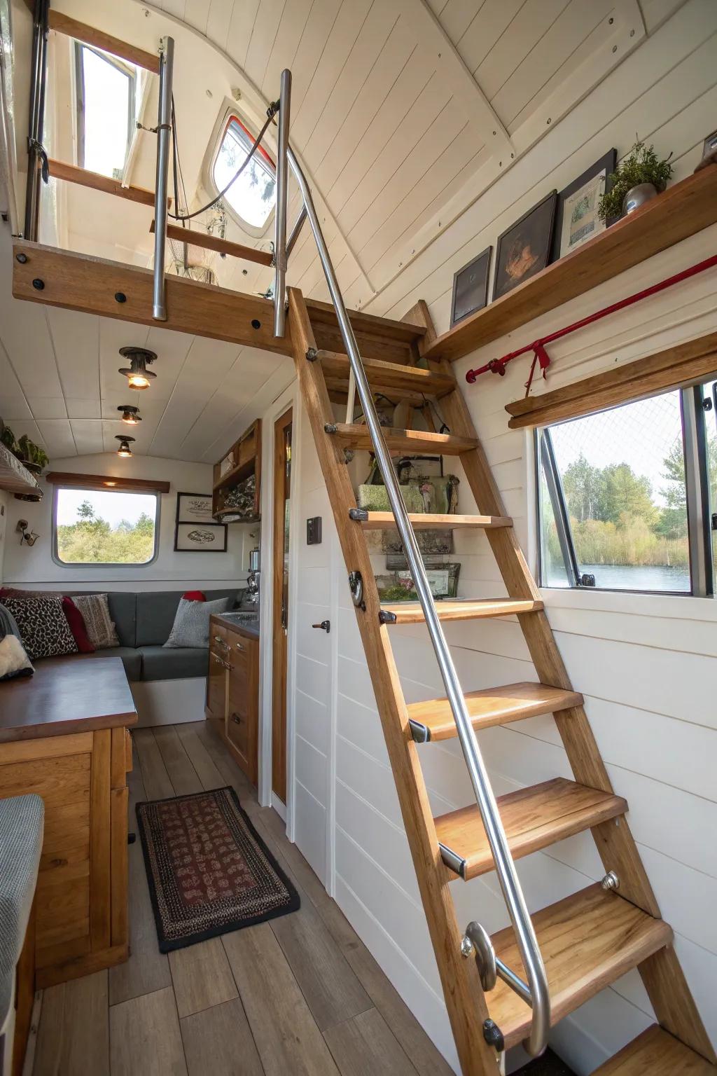 Nautical charm: A ship cabin ladder for safety and style.