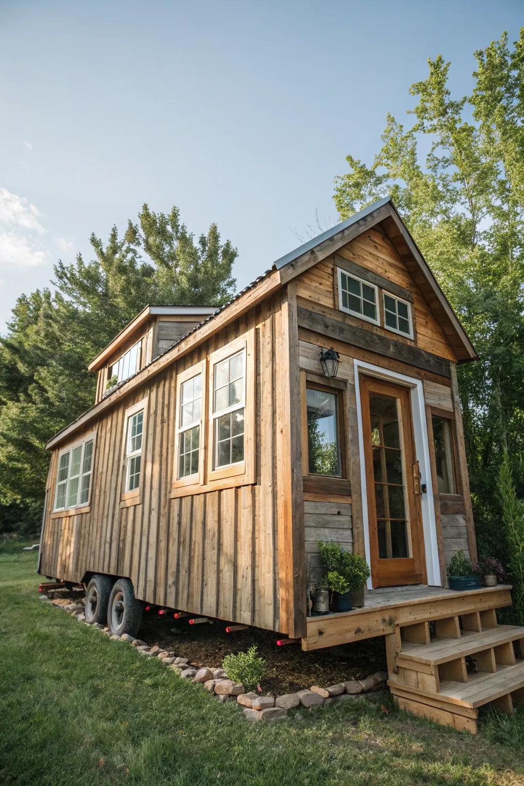 Reclaimed wood frames contribute warmth and character to windows.