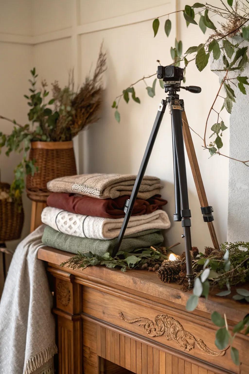 Layered weaves and textiles coupled with tripod vessels provide a rich visual experience.