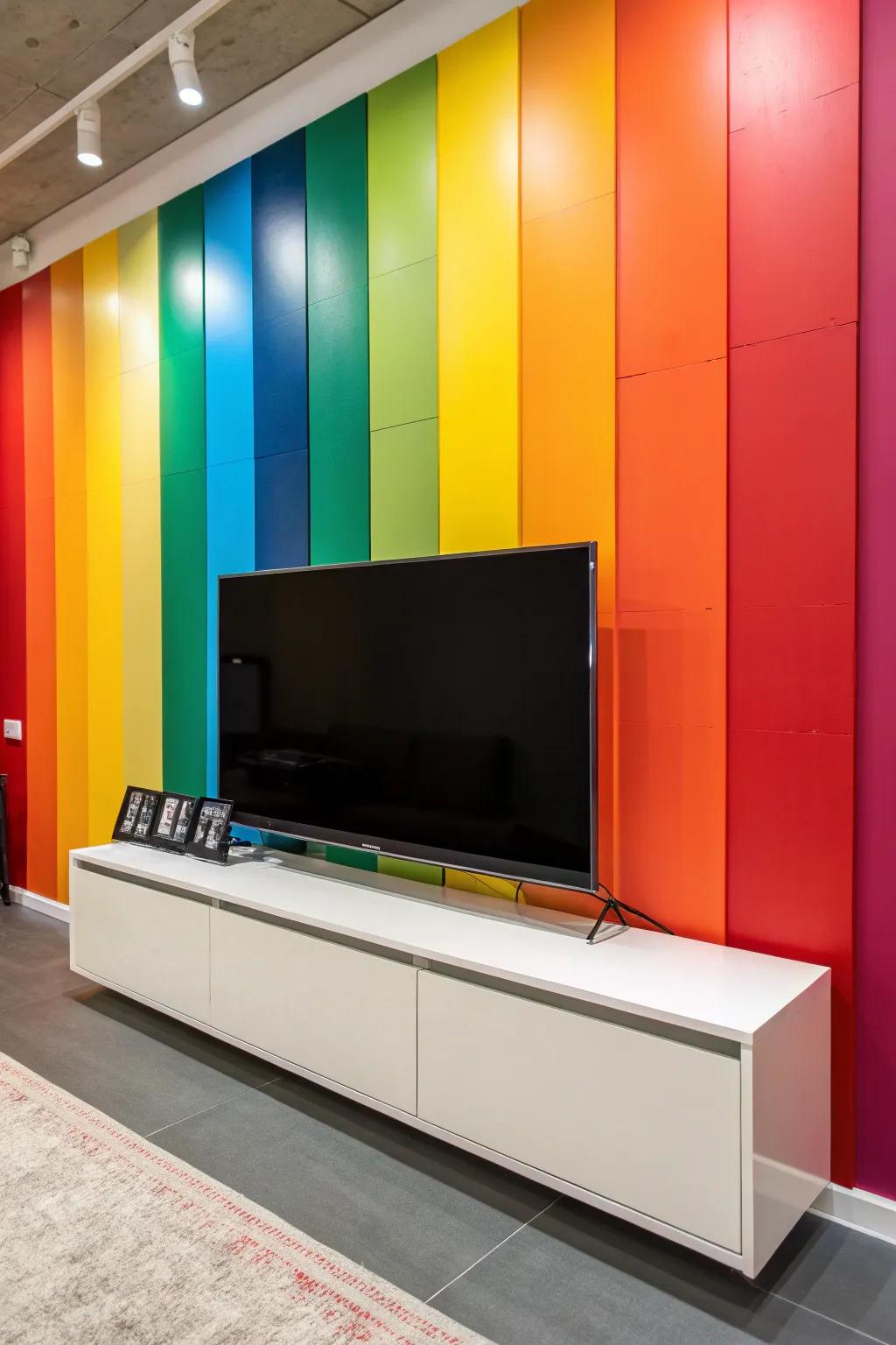 A daring backdrop makes this TV wall stand out.