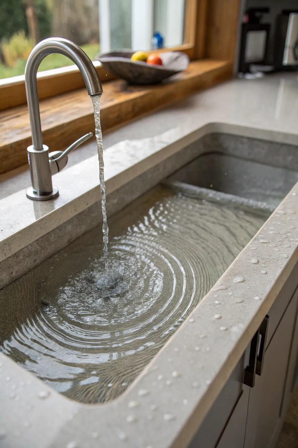 Designed channel grooves featured in an undermount sink, supporting efficient water drainage.