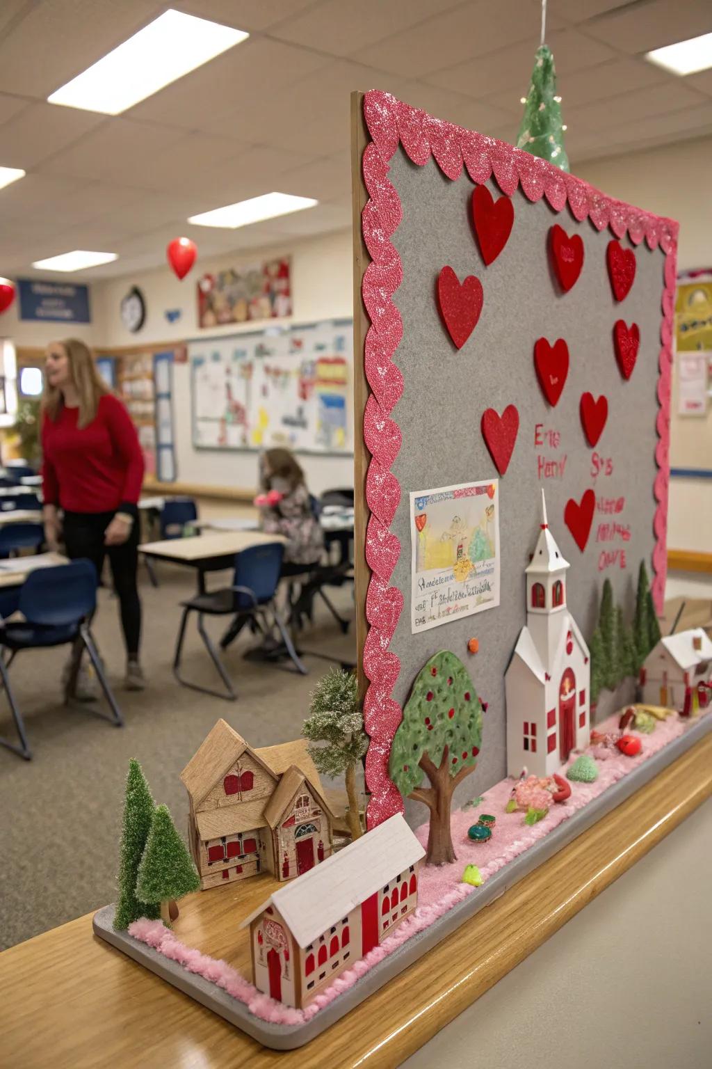 A Valentine's Hamlet notice board featuring a captivating community panorama.