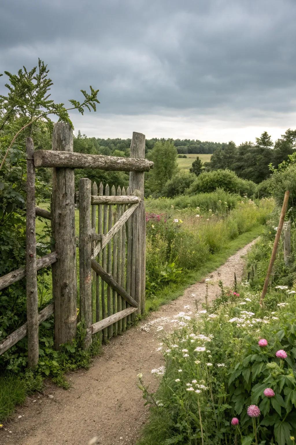 A country-style entryway created from natural chopped wood.