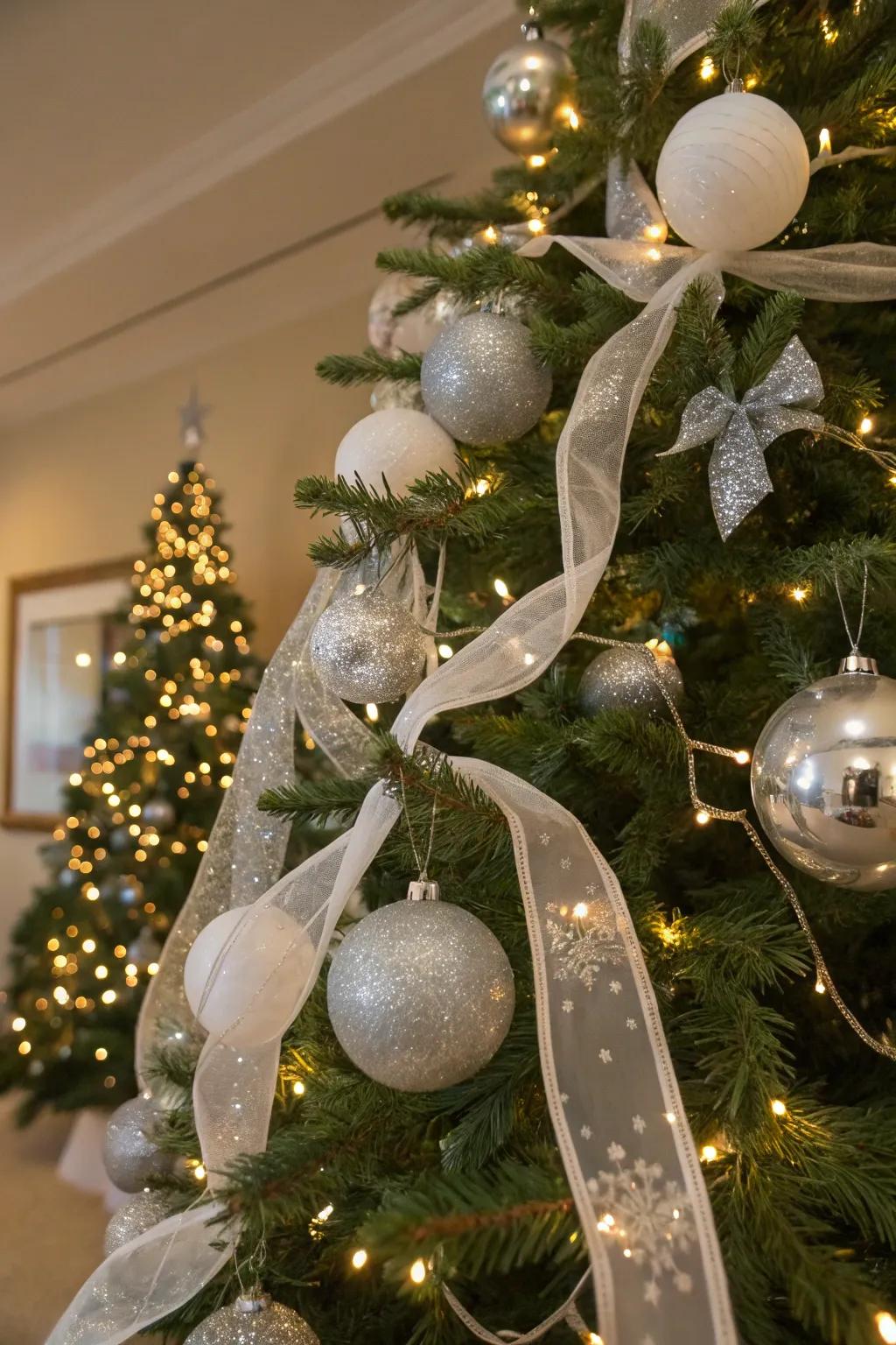 Hollywood glamour shines with silver and white elegance.