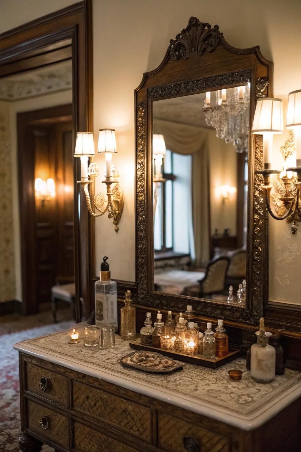 Vintage illumination elevates the ambiance and elegance of your vanity.