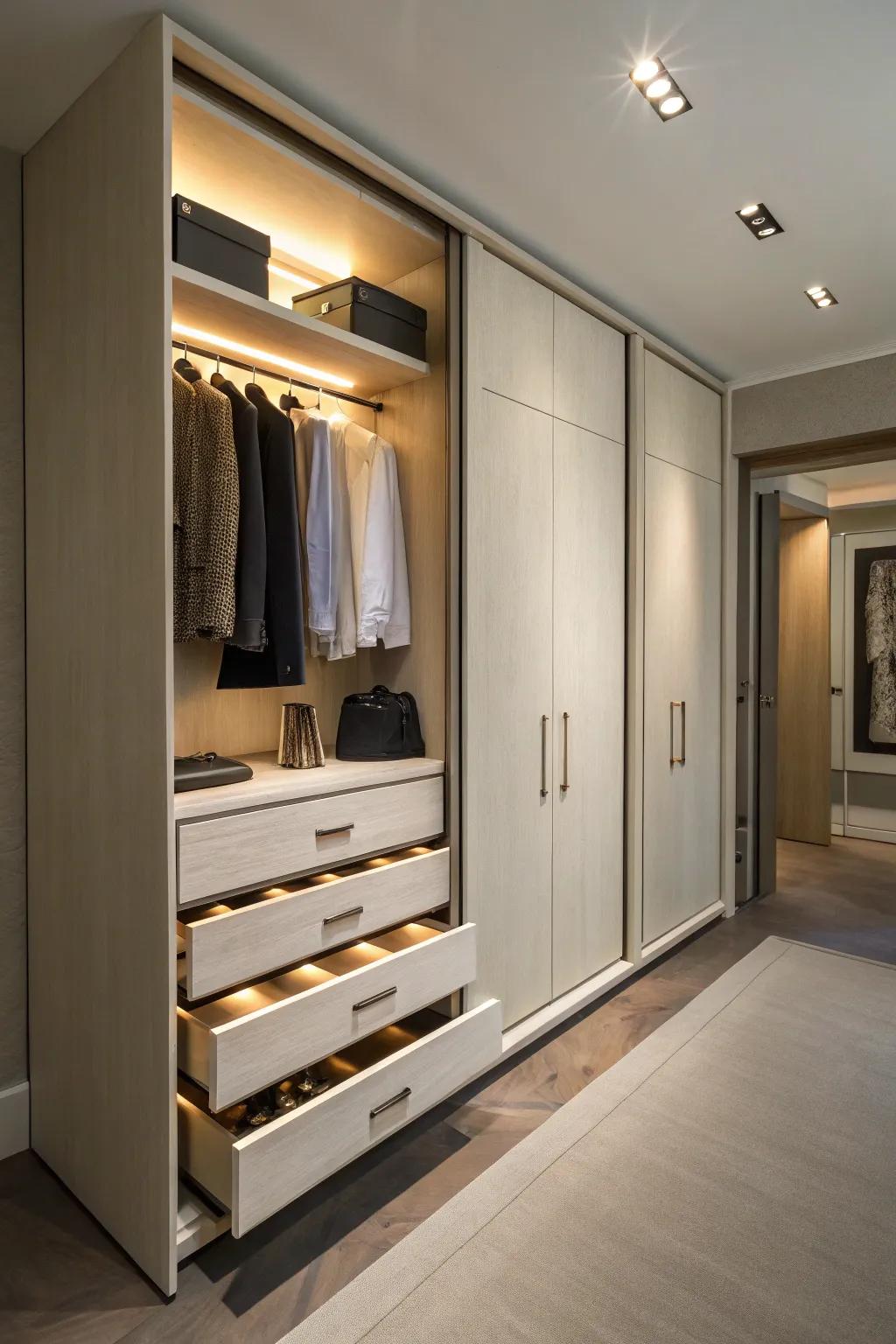 Concealed drawers add surprise and storage.