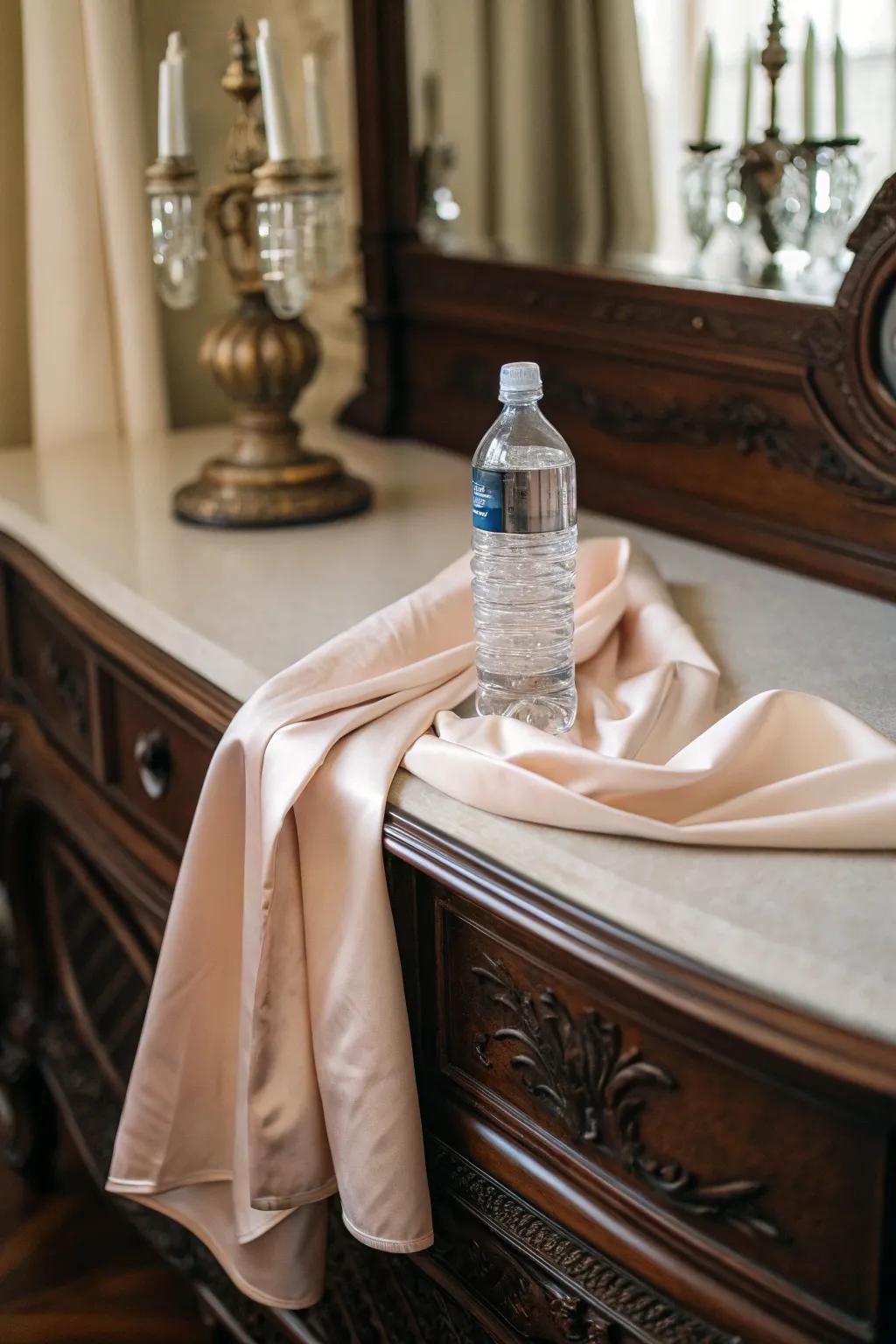 A beverage container draped in gentle textile to impart a refined accent.