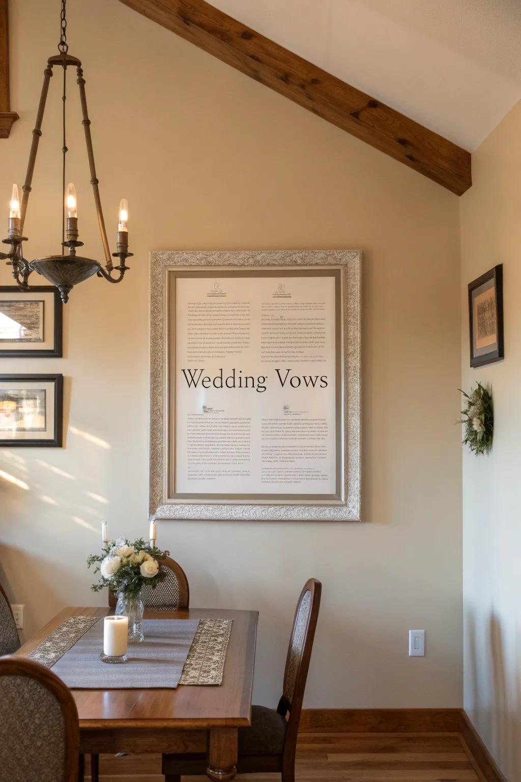 Modern suspended frame of vows contributing elegance to a dining space.