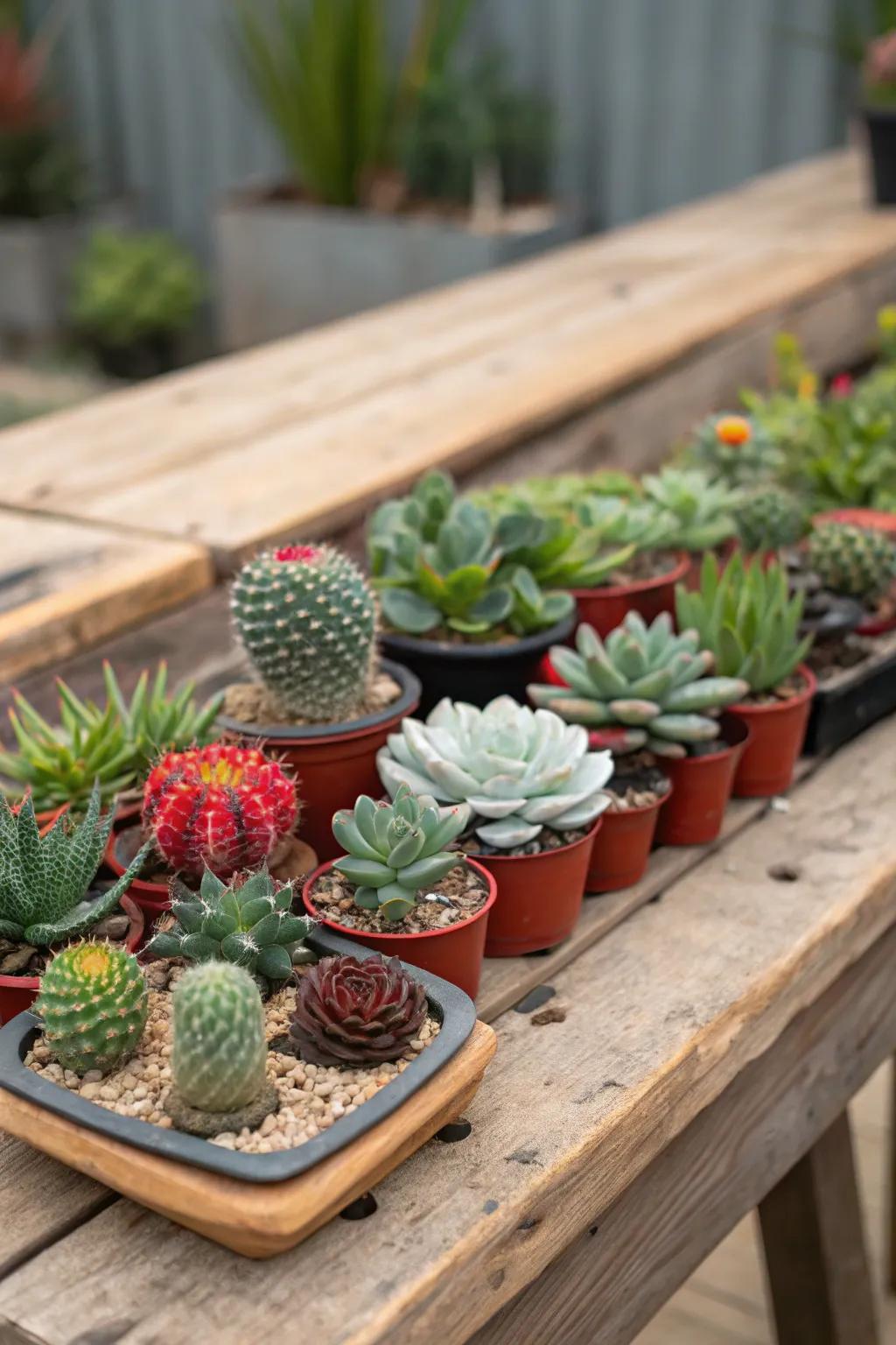 Cacti and succulents include a touch of southwestern charm.