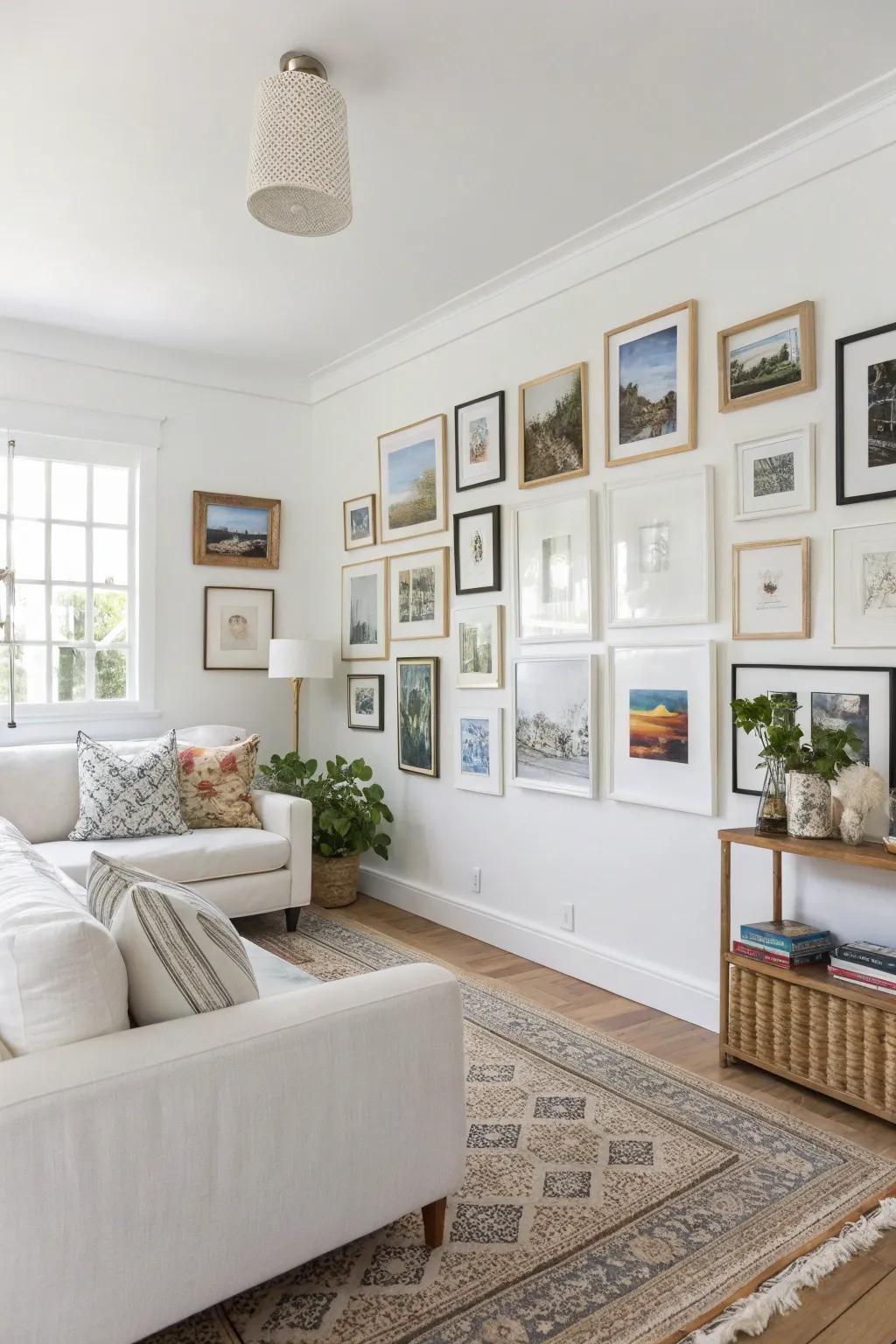A gallery arrangement introduces personal touch and character to a white space.