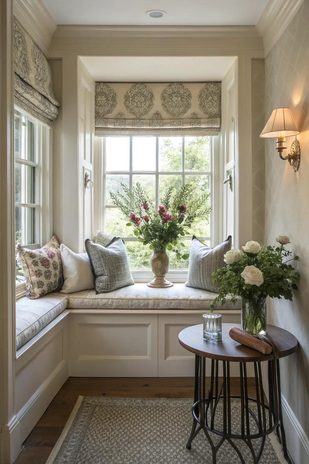 A window nook highlights symmetrical layout elements.