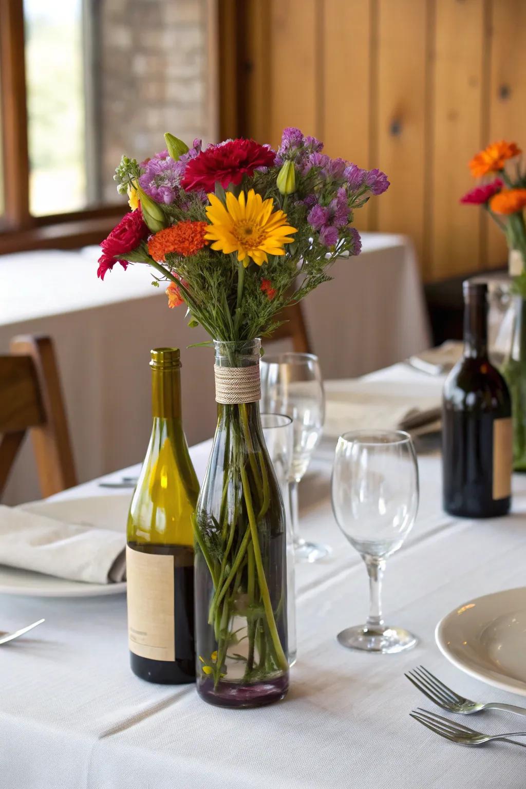 Wine bottle vases merge creativity with sustainability.