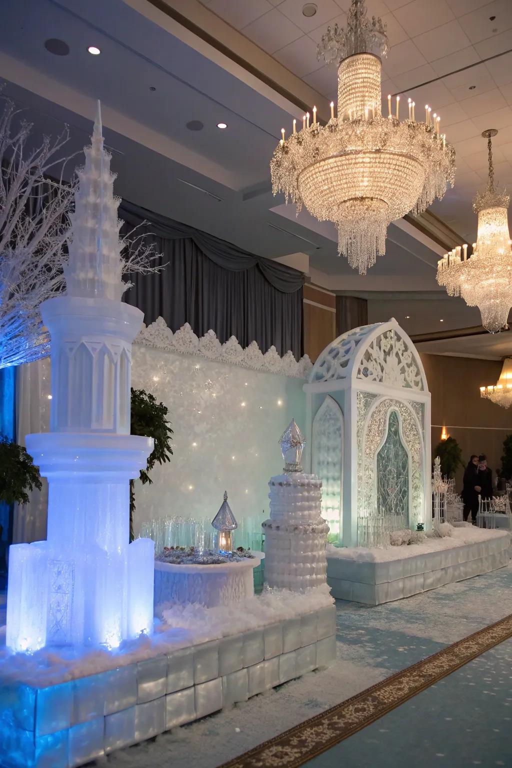 A sophisticated Sophisticated Glacial Palace aesthetic featuring crystal highlights and frosted ornamentation.
