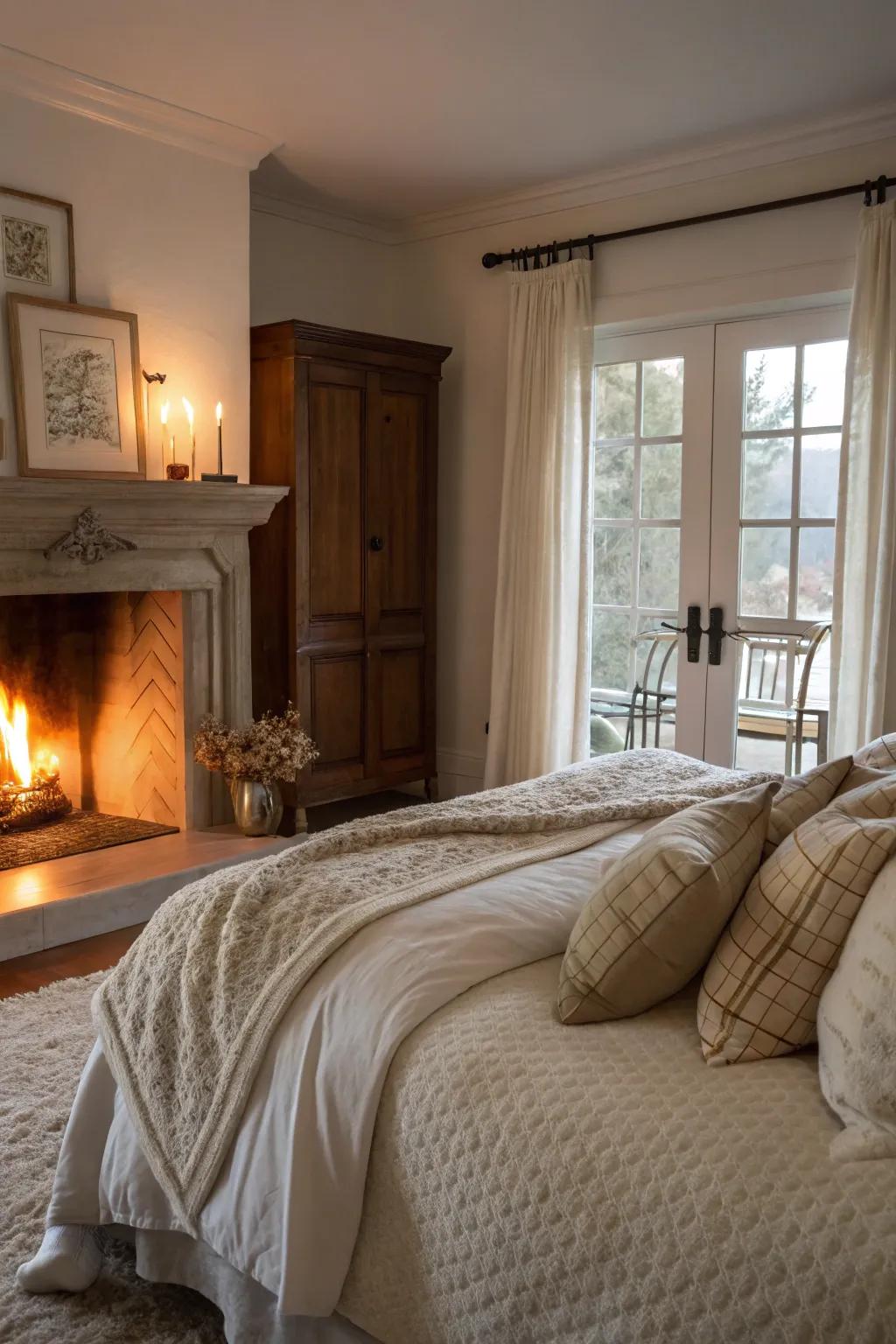 A space heater adds warmth and a cozy glow to your bedroom.