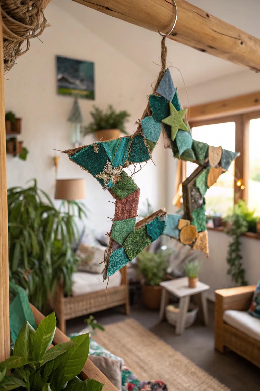 For conscious living, use an eco-friendly fabric scrap star garland.