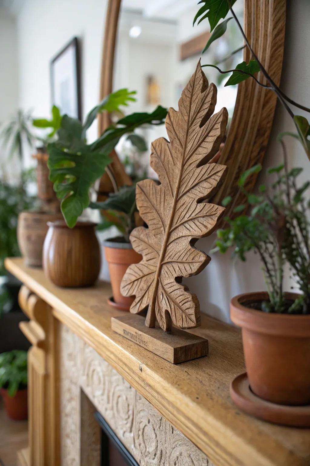 Convey a touch of nature indoors through timber foliage sculptures.