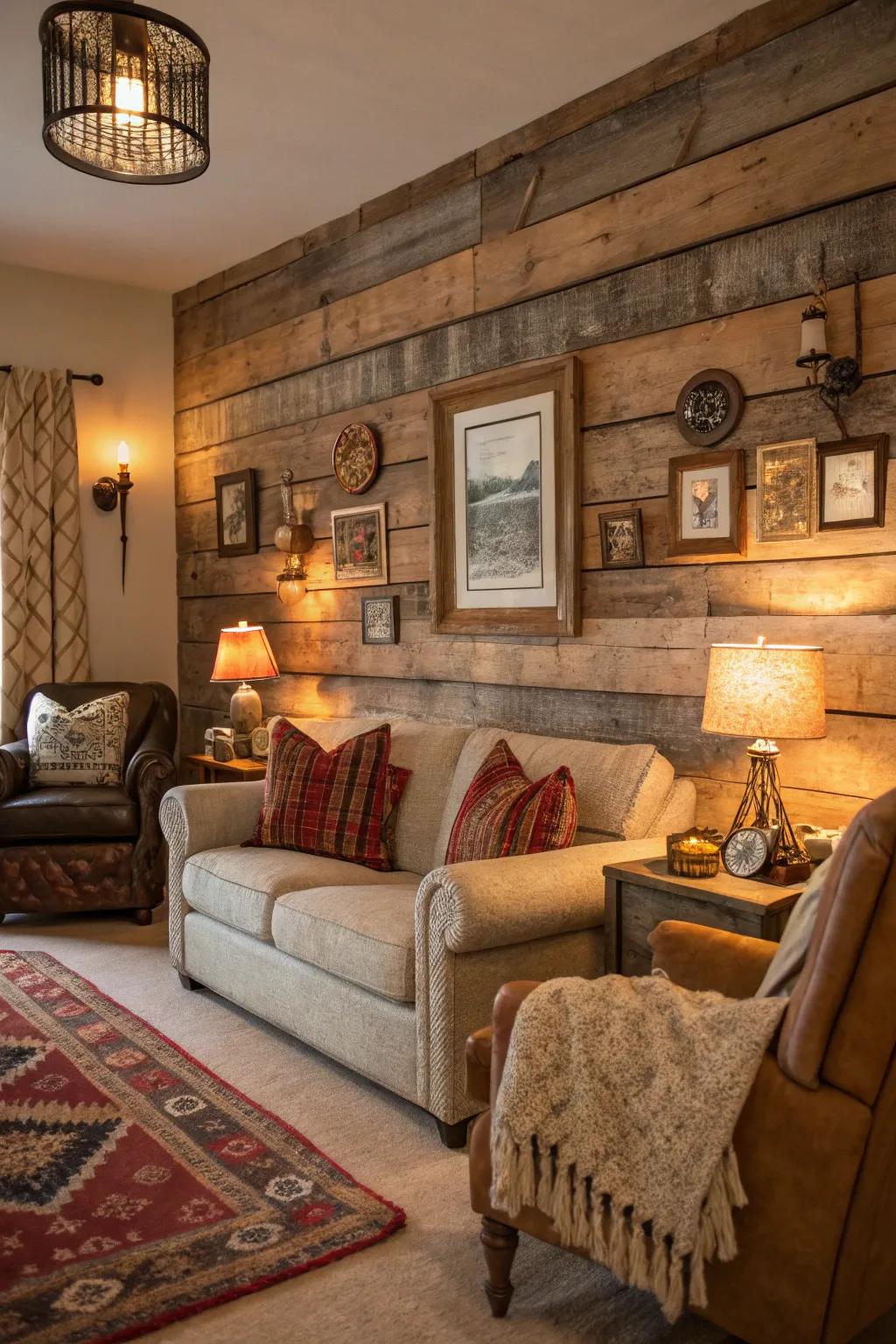 Heighten warmth and distinctiveness via recycled timber strips.