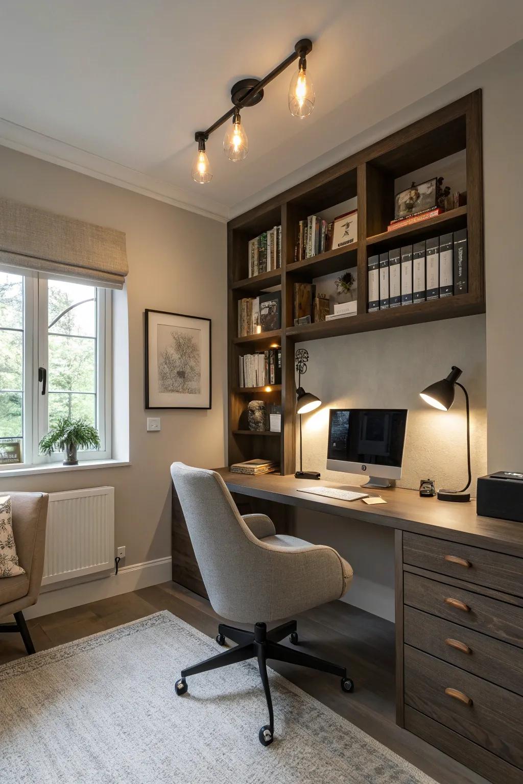 Mounted lighting for ambiance and space efficiency.