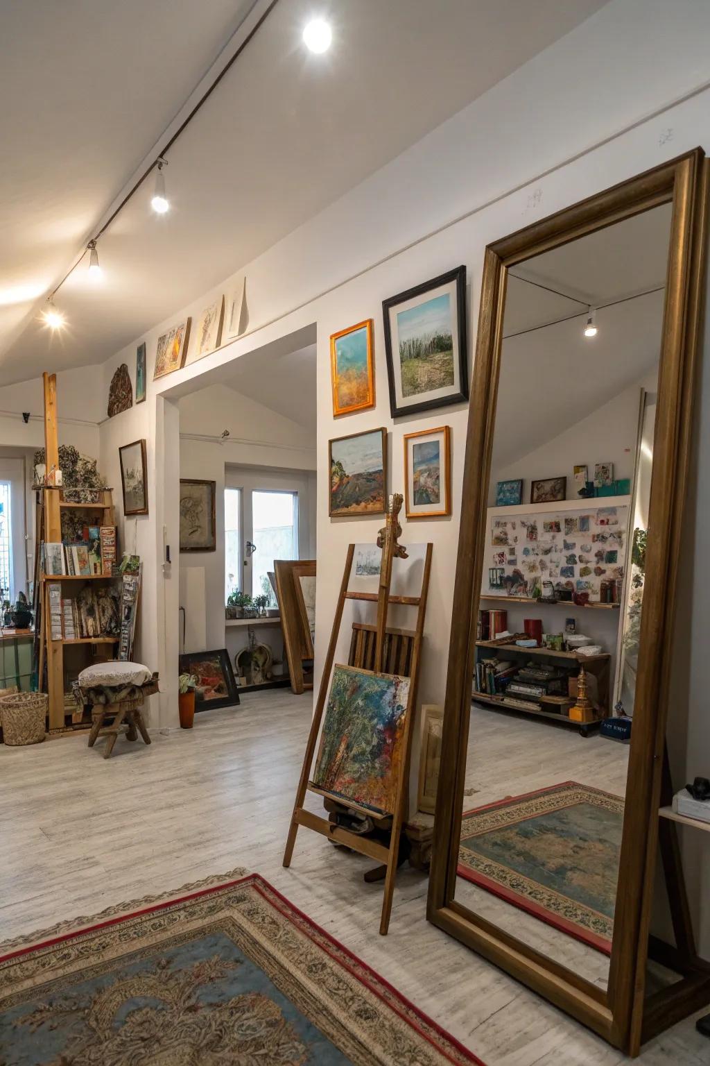 Mirrors brighten the studio.