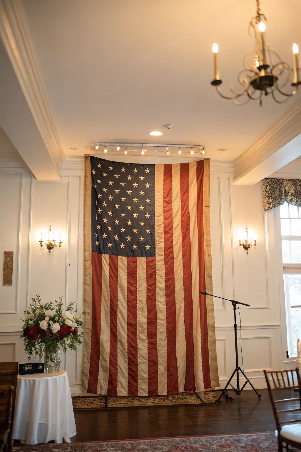 A vintage flag adds nostalgic charm to your 4th of July decor.