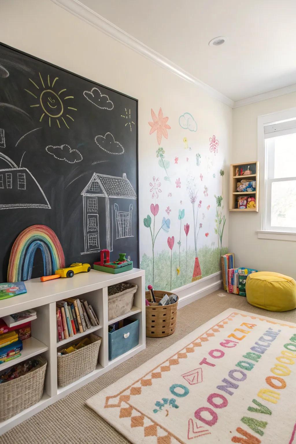 A creative space with a chalkboard wall for endless doodles and fun.