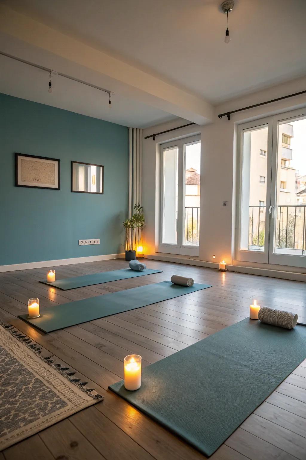 A dedicated yoga area supports mindfulness and balance.