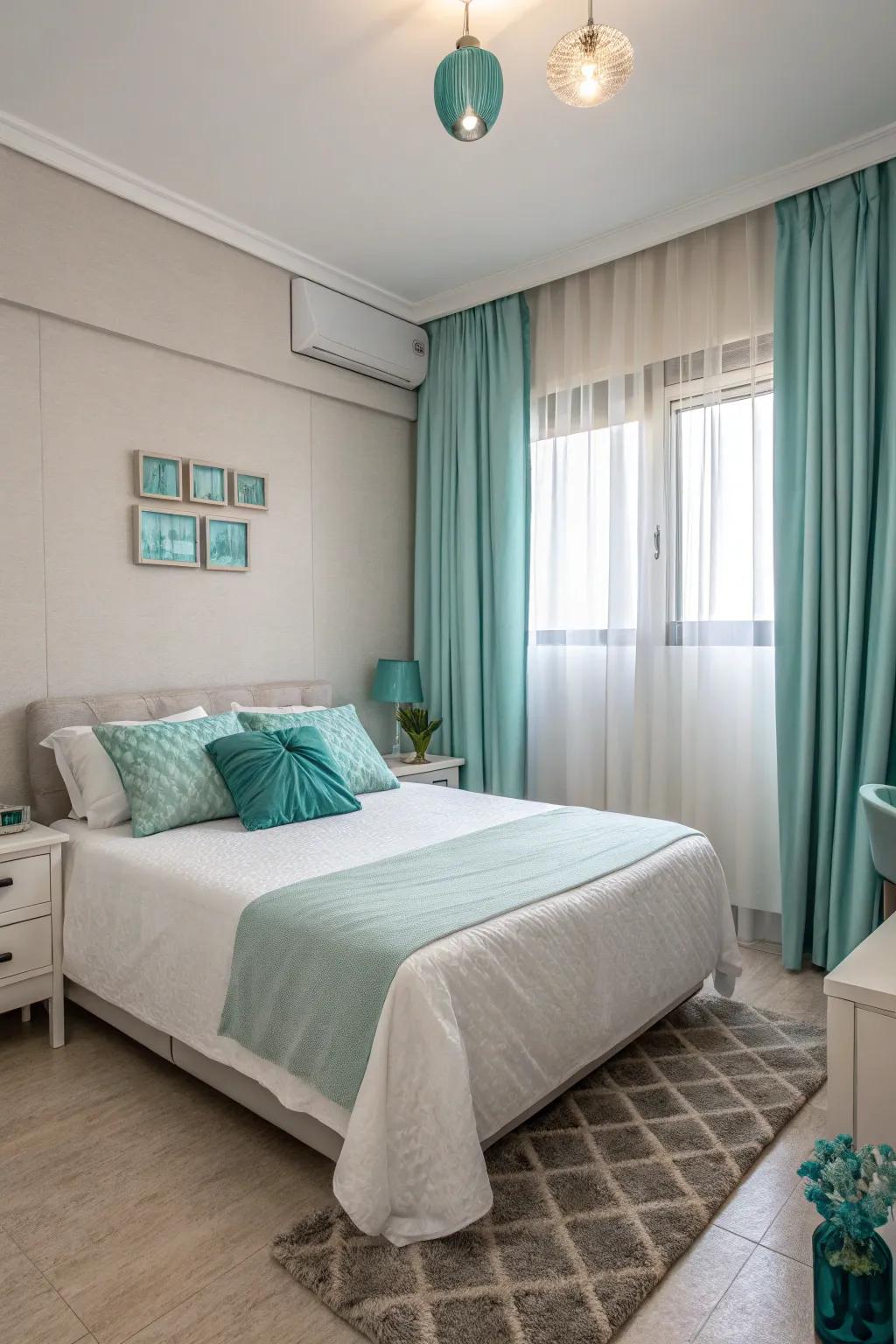 A minimalist bedroom with sky accents feels sleek and uncluttered.