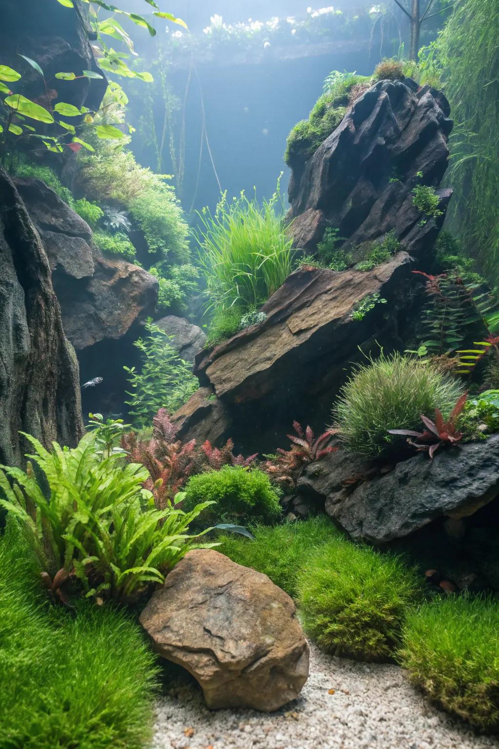 Enhance depth using textured layers within your aquascape.